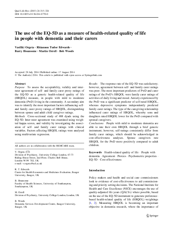 (PDF) The use of the EQ-5D as a measure of health-related quality of ...
