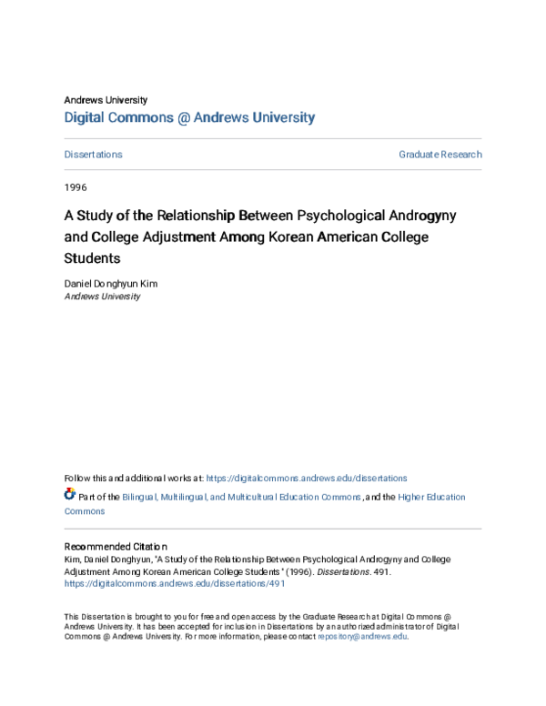 (PDF) A Study of the Relationship Between Psychological Androgyny and ...