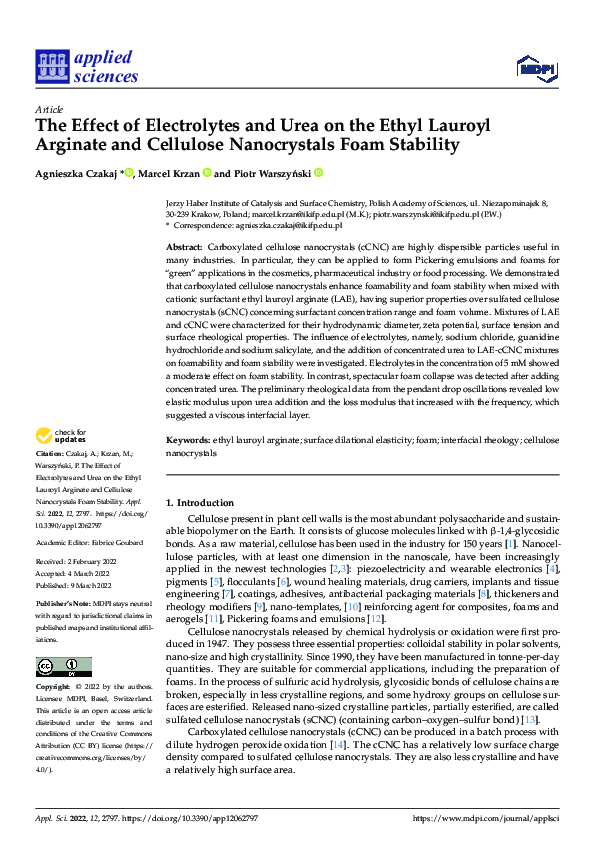 (PDF) The Effect of Electrolytes and Urea on the Ethyl Lauroyl Arginate ...
