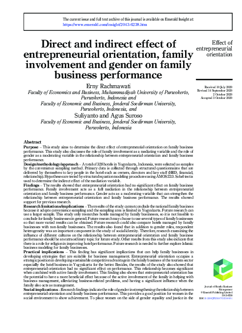 (PDF) Direct and indirect effect of entrepreneurial orientation, family ...