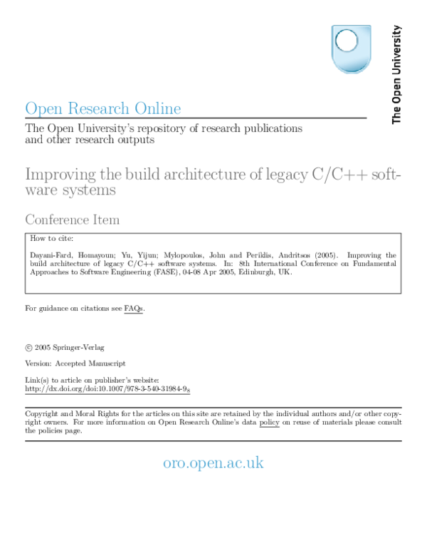 (PDF) Improving the Build Architecture of Legacy C/C++ Software Systems