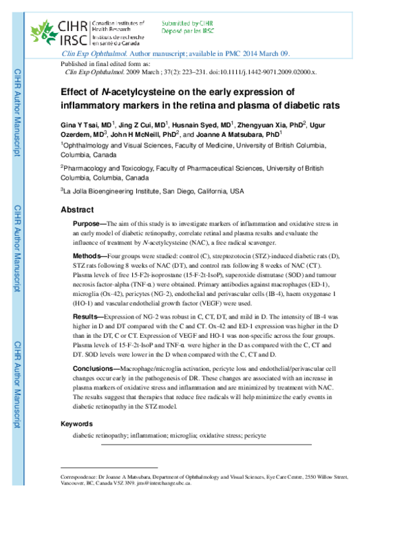 (PDF) Effect of N‐acetylcysteine on the early expression of ...
