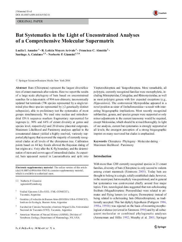 (PDF) Bat Systematics in the Light of Unconstrained Analyses of a ...