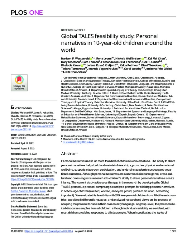 (PDF) Global TALES feasibility study: Personal narratives in 10-year ...