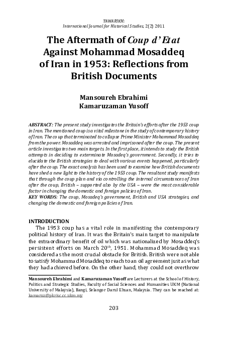 (PDF) The Aftermath of Coup d’ Etat Against Mohammad Mosaddeq of Iran ...