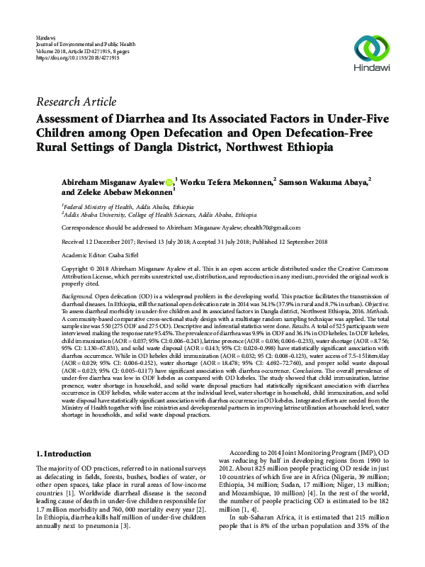 (PDF) Assessment of Diarrhea and Its Associated Factors in Under-Five ...