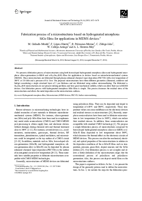 (PDF) Fabrication process of a microstructures based on hydrogenated ...