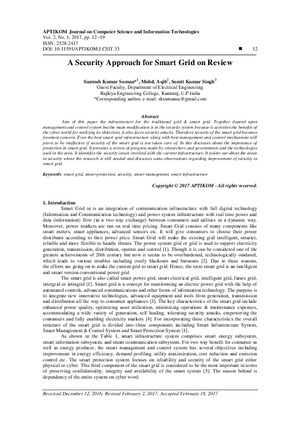 (PDF) A Security Approach for Smart Grid on Review
