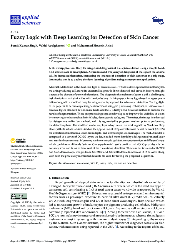 (PDF) Fuzzy Logic with Deep Learning for Detection of Skin Cancer