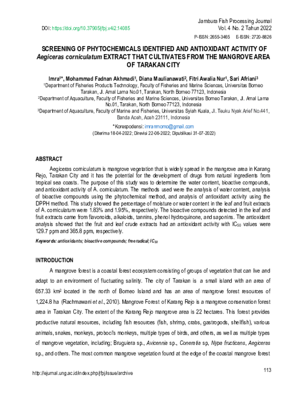 (PDF) Screening Of Phytochemicals Identified And Antioxidant Activity ...