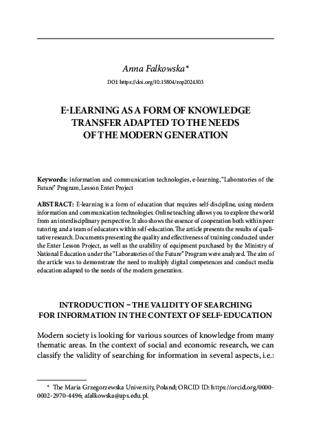 (PDF) E-LEARNING AS A FORM OF KNOWLEDGE TRANSFER ADAPTED TO THE NEEDS ...