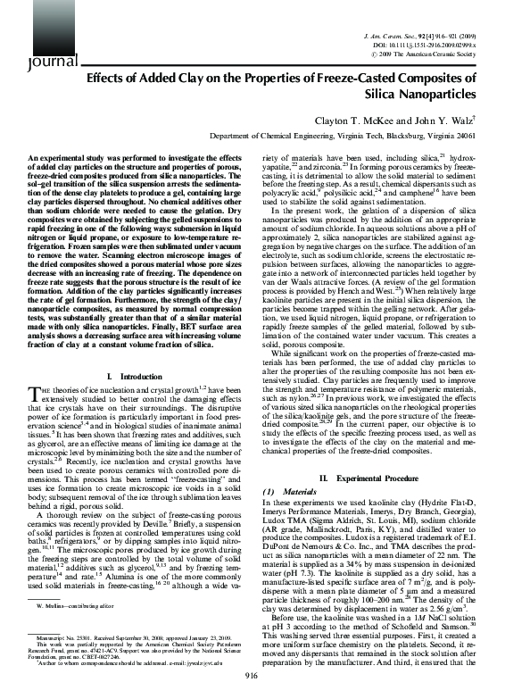 (PDF) Effects of Added Clay on the Properties of Freeze‐Casted ...