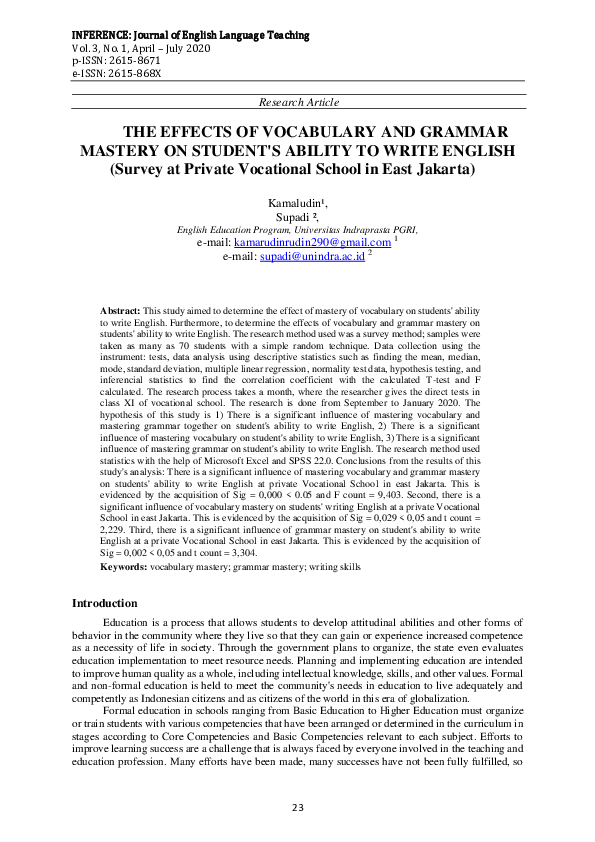 (PDF) THE EFFECTS OF VOCABULARY AND GRAMMAR MASTERY ON STUDENT'S ...