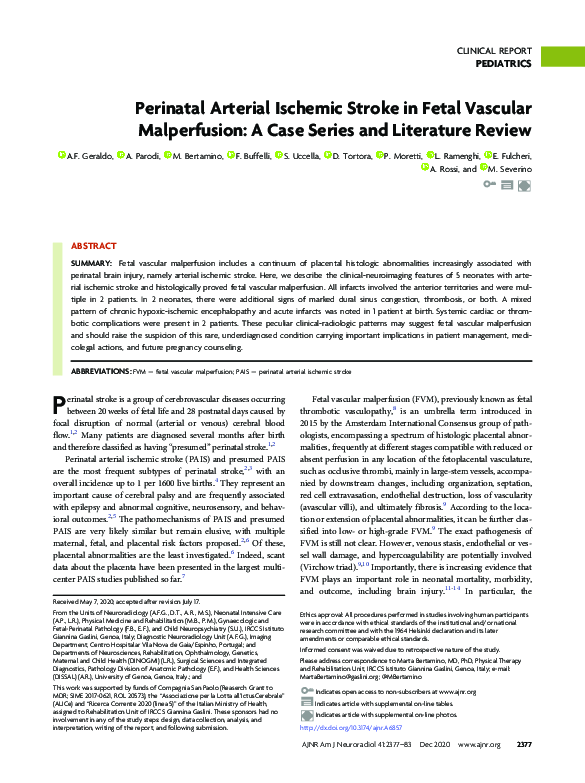 (PDF) Perinatal Arterial Ischemic Stroke in Fetal Vascular Malperfusion ...