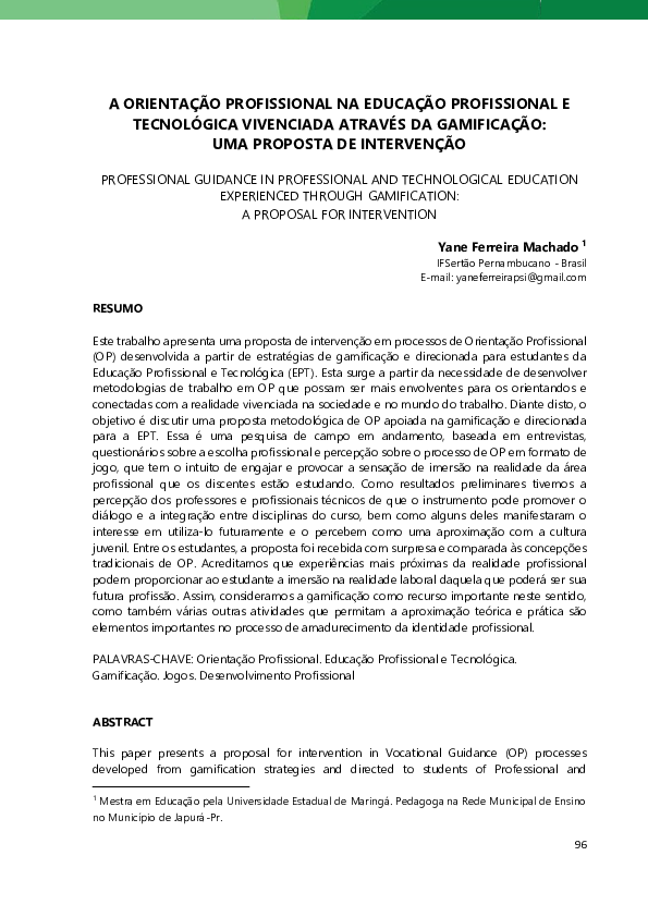 (PDF) Orientação Profissional Na Educação Profissional e Tecnológica ...