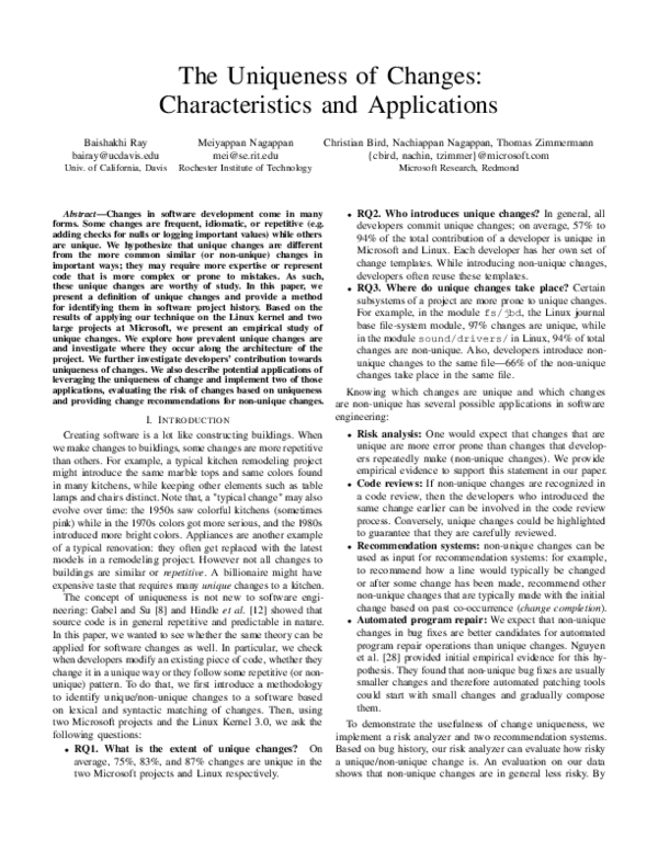 (PDF) The Uniqueness of Changes: Characteristics and Applications
