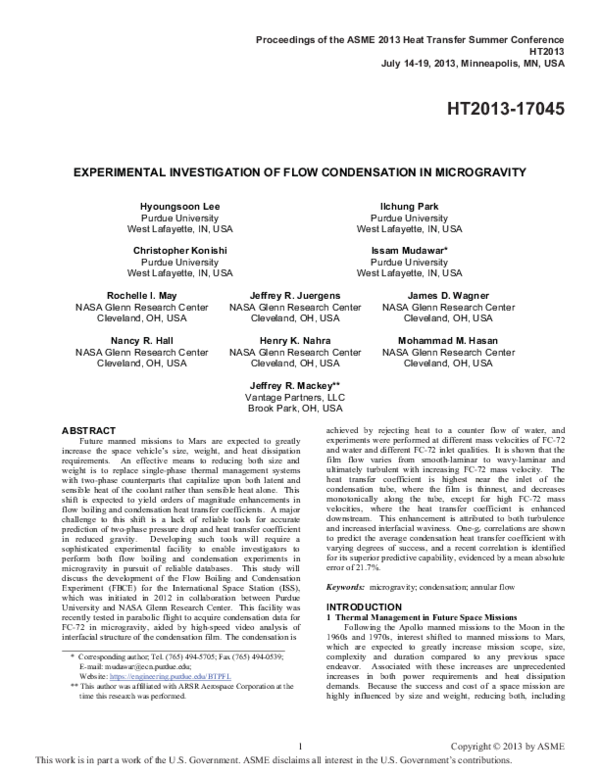 (PDF) Experimental Investigation of Flow Condensation in Microgravity