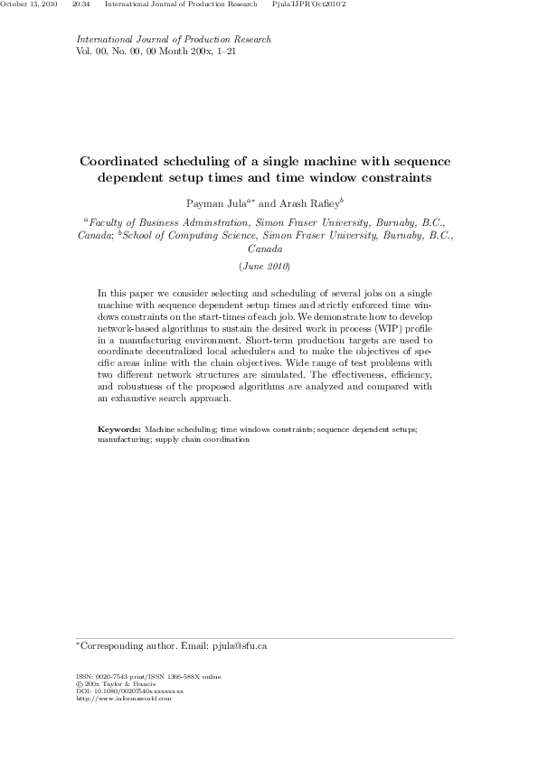 (PDF) Coordinated scheduling of a single machine with sequence ...