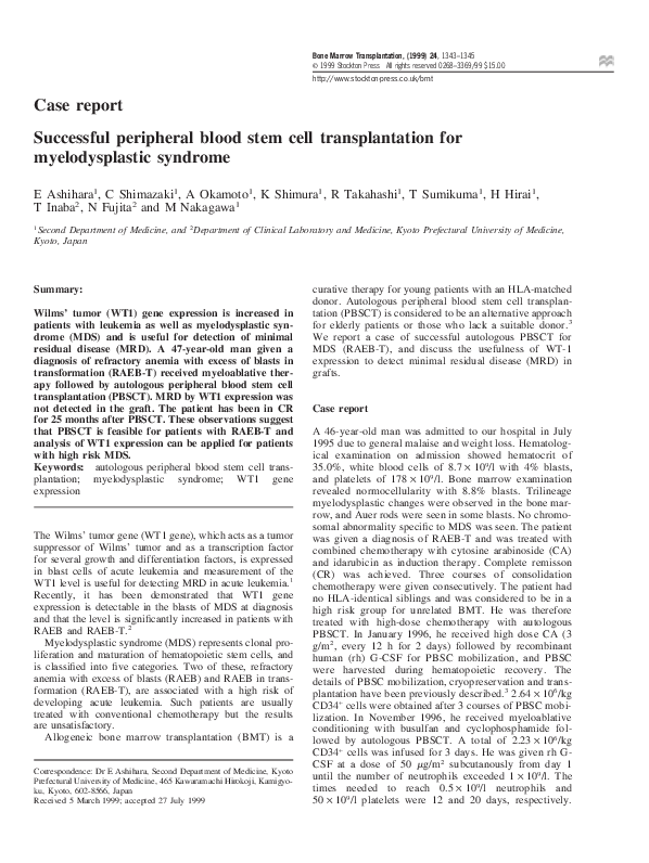 (PDF) Successful peripheral blood stem cell transplantation for ...