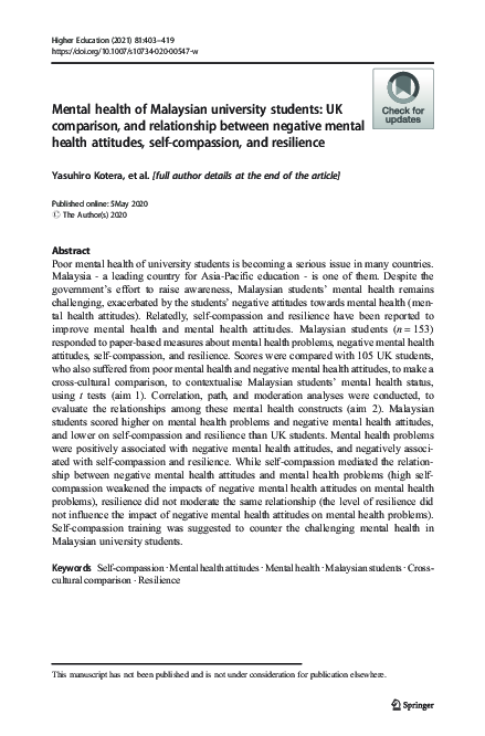 (PDF) Mental health of Malaysian university students: UK comparison ...