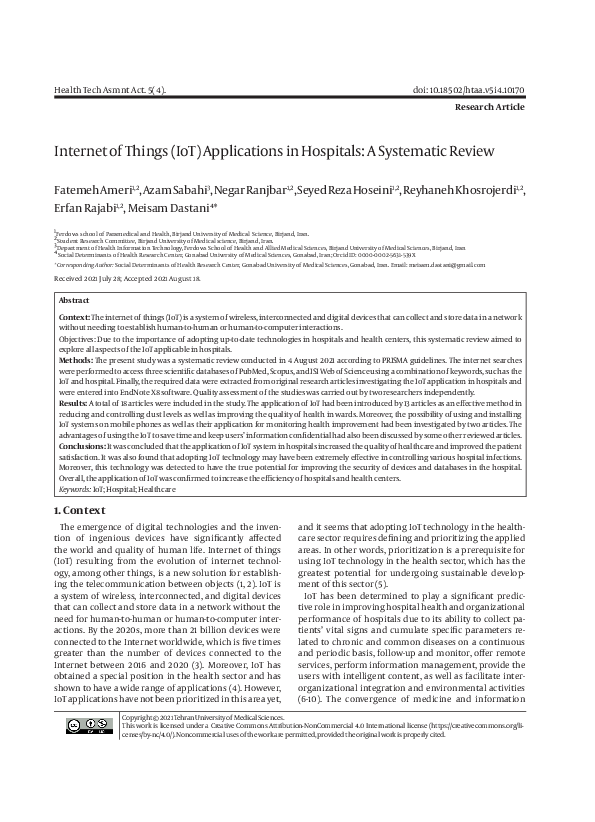 (PDF) Internet of Things (IoT) Applications in Hospitals: A Systematic ...