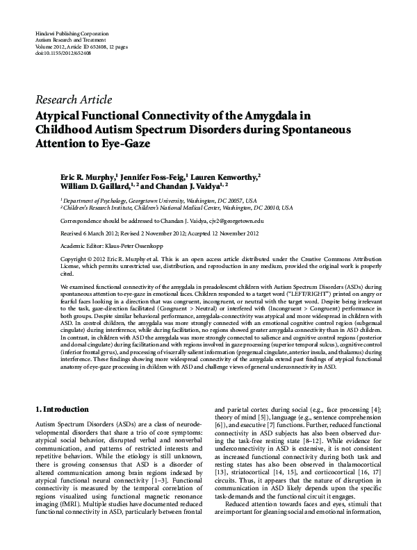 (PDF) Atypical Functional Connectivity of the Amygdala in Childhood ...