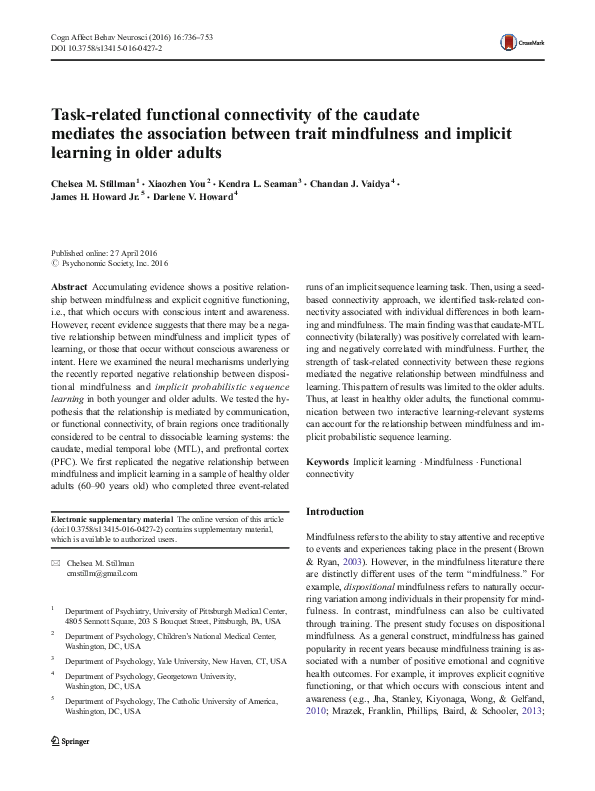 (PDF) Task-related functional connectivity of the caudate mediates the ...