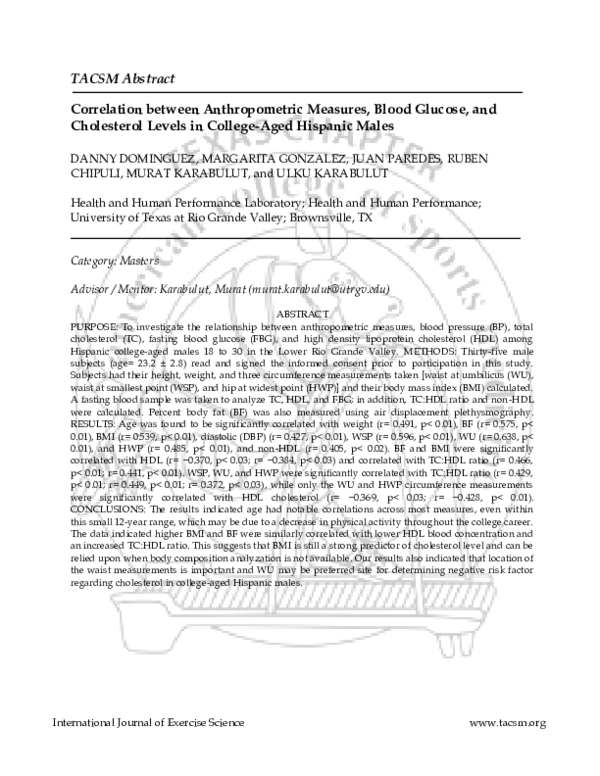 (PDF) Correlation between Anthropometric Measures, Blood Glucose, and ...