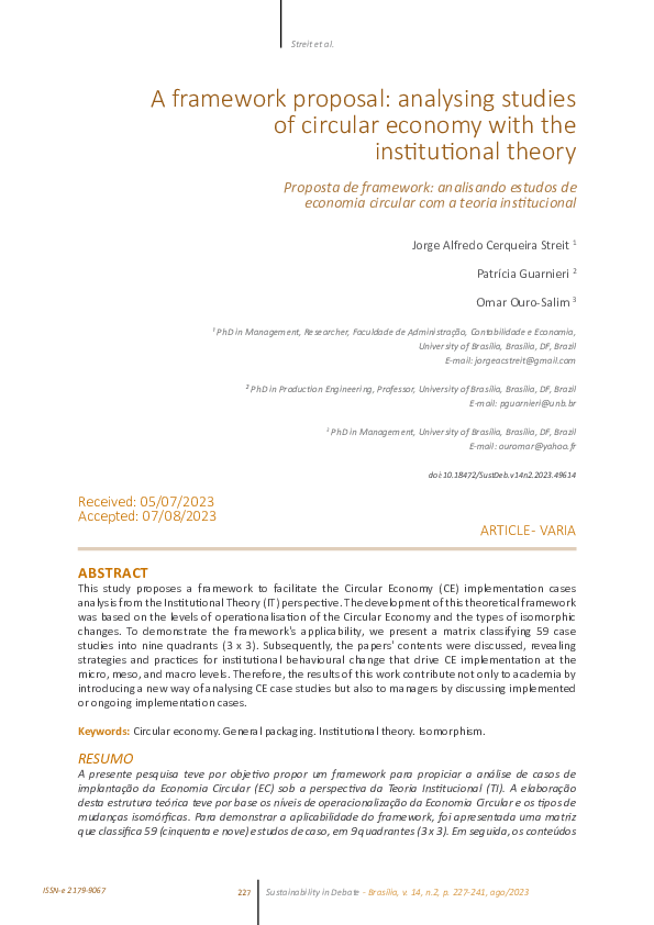 (PDF) A framework proposal: analysing studies of circular economy with ...