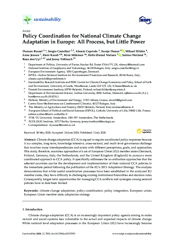 (PDF) Policy Coordination for National Climate Change Adaptation in ...