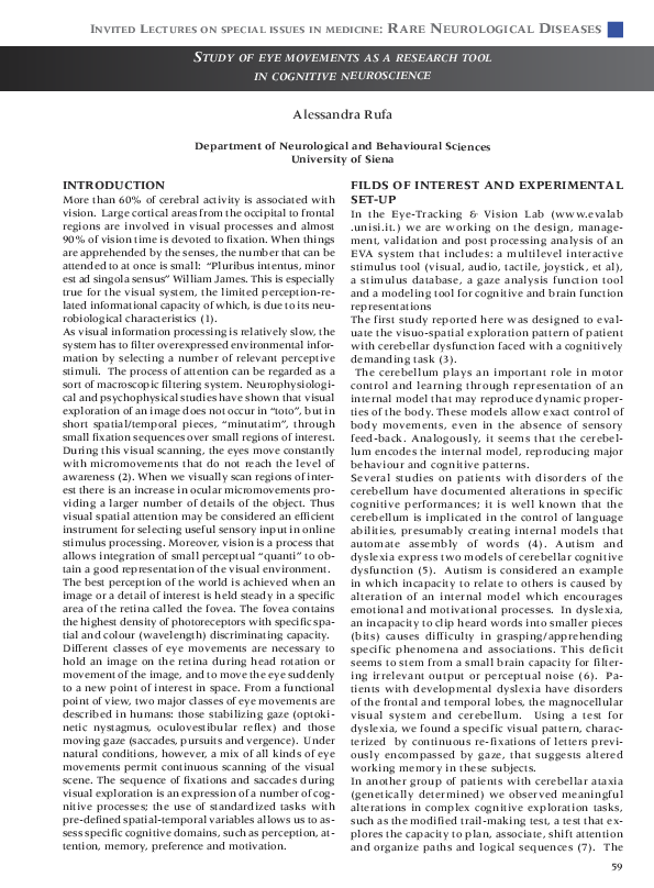 (PDF) Study of Eye Movements as a Research Tool in Cognitive Neuroscience