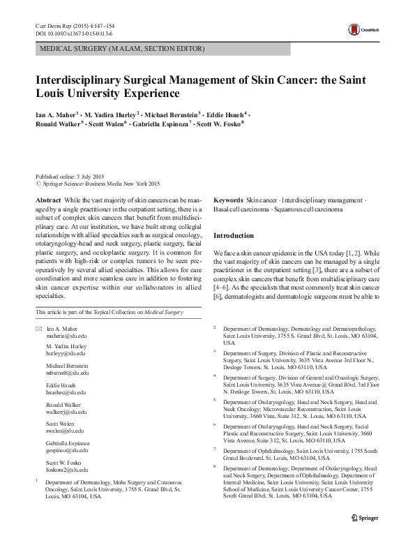 (PDF) Interdisciplinary Surgical Management of Skin Cancer: the Saint ...