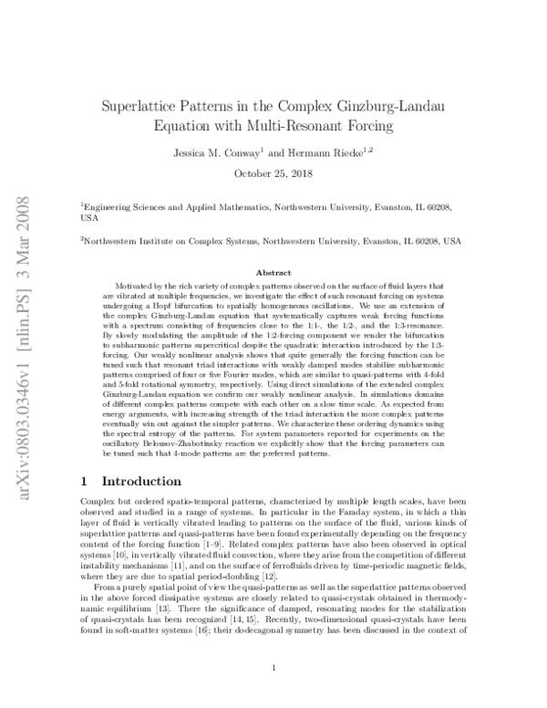 (PDF) Superlattice Patterns in the Complex Ginzburg–Landau Equation ...