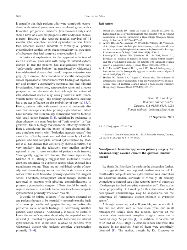(PDF) Neoadjuvant chemotherapy versus primary surgery for advanced ...