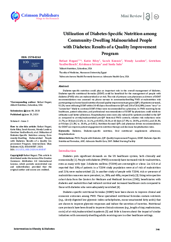 (PDF) Utilization of Diabetes-Specific Nutrition among Community ...