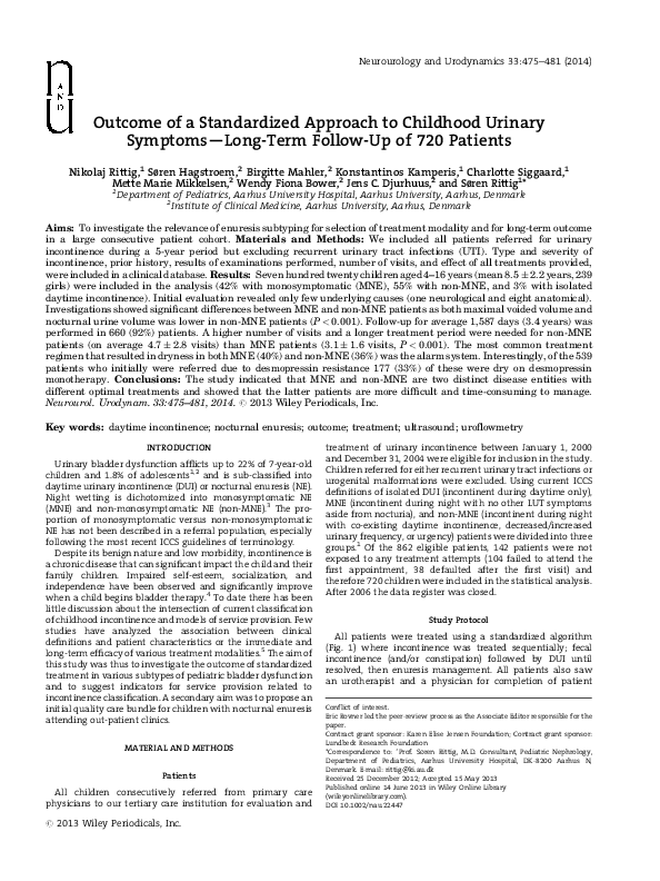 (PDF) Outcome of a standardized approach to childhood urinary symptoms ...