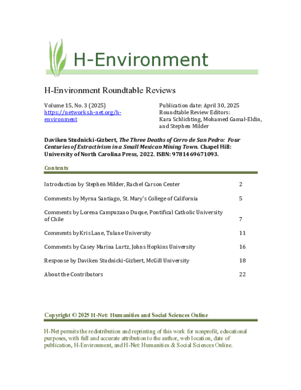 (PDF) H-Environment Roundtable Review about Daviken Studnicki-Gizbert ...