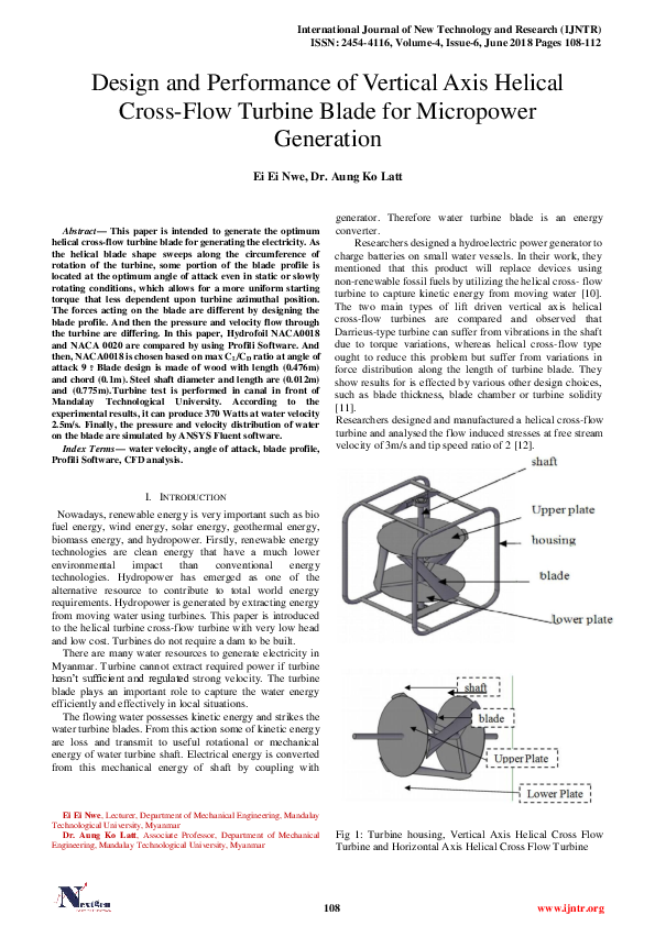 (PDF) Design and Performance of Vertical Axis Helical Cross-Flow ...