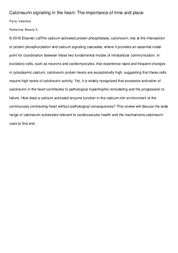 (PDF) Calcineurin signaling in the heart: The importance of time and place