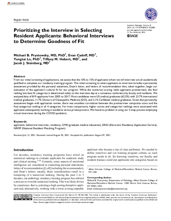 (PDF) Prioritizing the Interview in Selecting Resident Applicants ...
