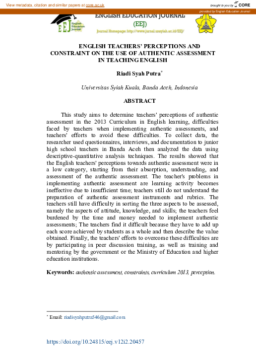 (PDF) English teachers’ perceptions and constraint on the use of ...