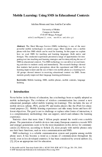 (PDF) Mobile Learning: Using SMS in Educational Contexts