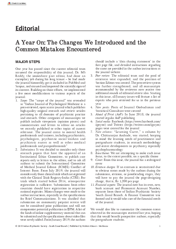 (PDF) A Year On: The Changes We Introduced and the Common Mistakes ...