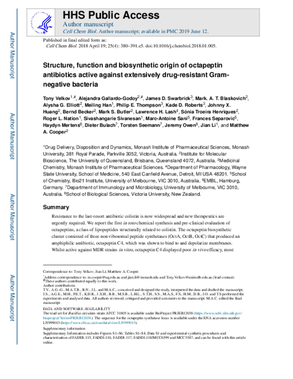 (PDF) Structure, Function, and Biosynthetic Origin of Octapeptin ...