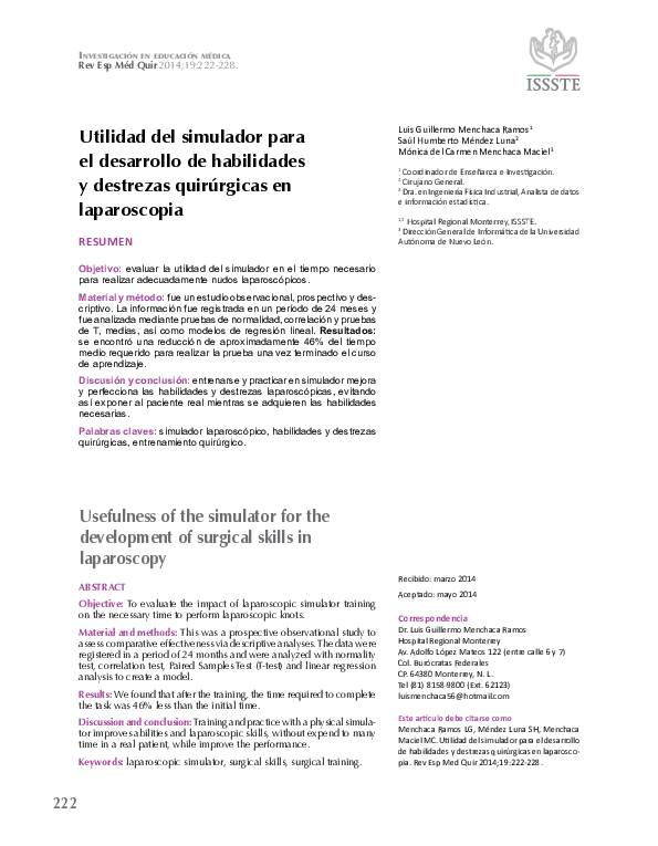 (PDF) Usefulness of the simulator for the development of surgical ...