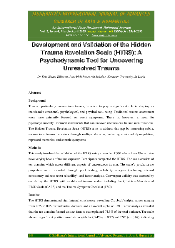 (PDF) Development and Validation of the Hidden Trauma Revelation Scale ...