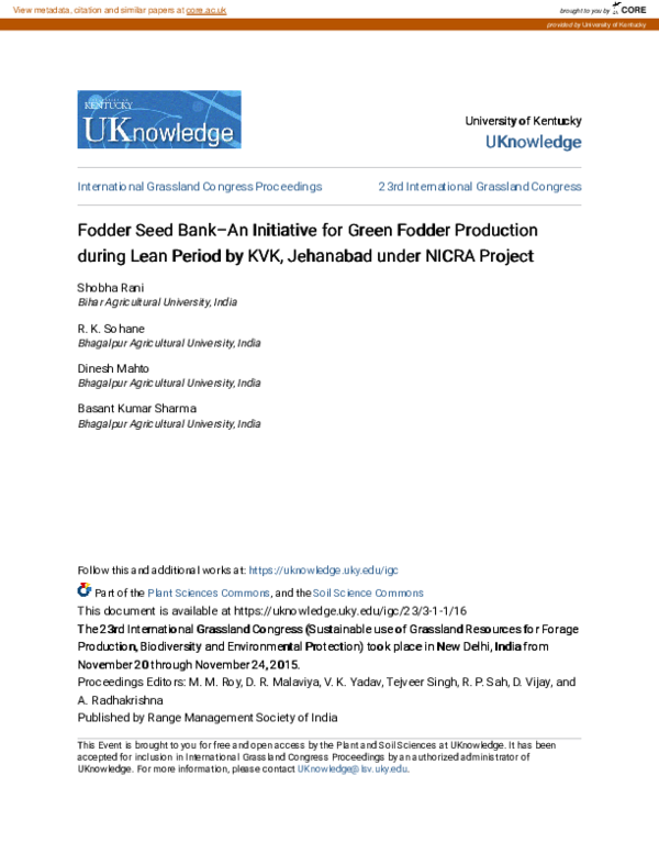 (PDF) Fodder Seed Bank–An Initiative for Green Fodder Production during ...
