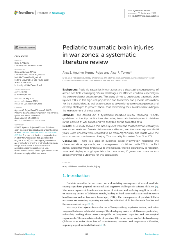 (PDF) Pediatric traumatic brain injuries in war zones: a systematic ...