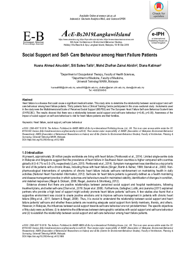 (PDF) Social Support and Self- Care Behaviour among Heart Failure Patients