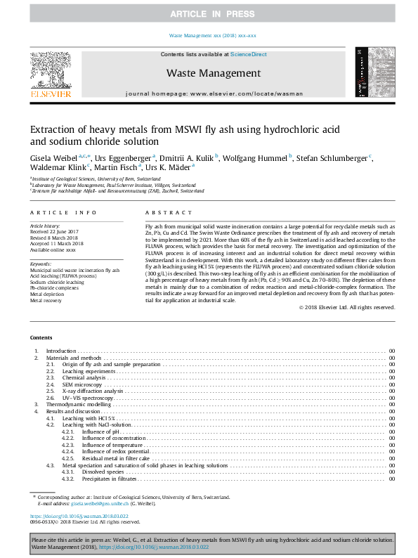 (PDF) Extraction of heavy metals from MSWI fly ash using hydrochloric ...